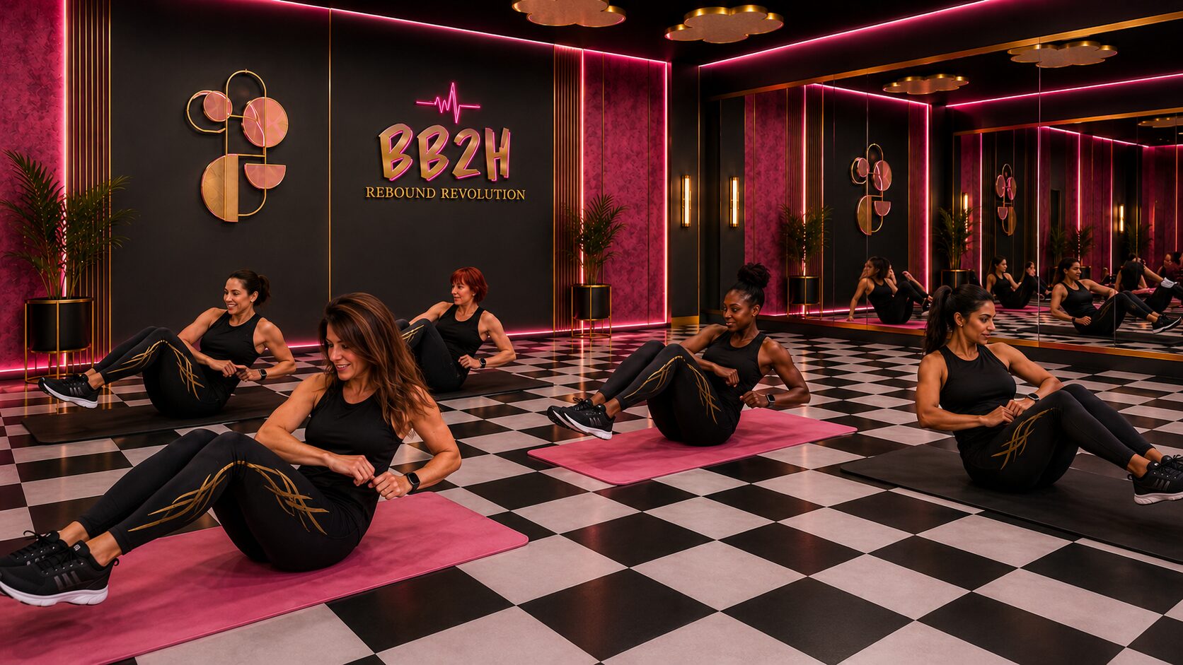 Glam workout studio with neon accents Women
