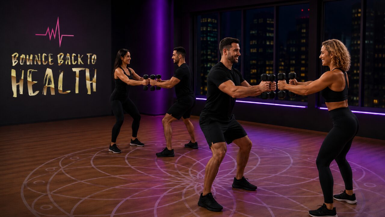 Bounce Back To Health training image with fitness equipment